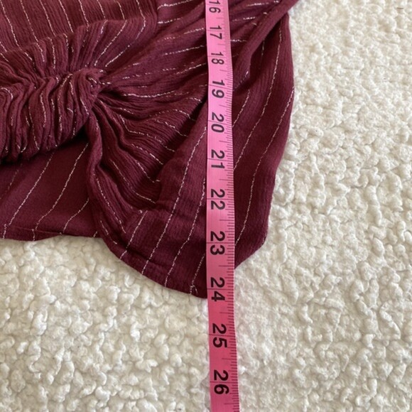 Juicy Couture Tie Front Faux Wrap Top Small Bell Sleeves Wine Matallic Holiday - Picture 10 of 12